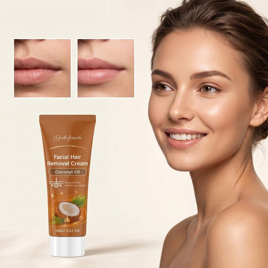 Coconut Oil Gentle Facial Hair Removal Cream, Removes Lip Peach Fuzz, Home Use Lip Hair And Facial Fuzz Removal, Refreshing And Smooth, Large Capacity 100G
