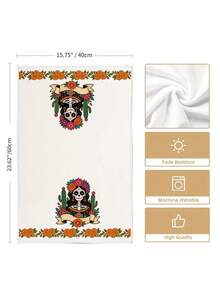 2pcs/4pcs Day Of The Dead Sugar Skull Girl Print Kitchen Towels, Floral Cactus Pattern Dish Cloths, Multi-Purpose Household Cleaning Rags, Holiday Decor Practical Gift - Multicolor - View 3