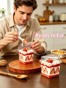 200/80/40/4pcs Transparent Square Cake Pudding Dessert Box With Lid, Spoon And Decorative Sticker, Multi-Functional Mousse Cake Box, Reusable For Fruit, Ice Cream, Yogurt, Christmas, Halloween, Birthday Party - View 11