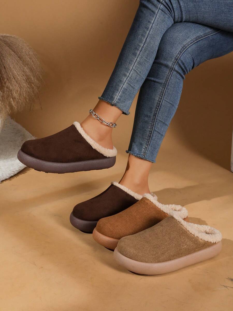 Women's Thick Sole Closed Toe Slippers, Comfortable Warm Indoor/Outdoor Slippers - Coffee Brown - View 1