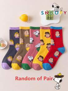1/5/10 đôi tất nam Snoopy họa tiết hoạt hình cún con kẻ sọc, tất cổ trung, quà tặng Giáng Sinh mùa Thu/Đông - Nhiều màu - Xem 16