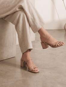 Glamorous PVC And Leather Heeled Sandal; Office - Beige - View 2