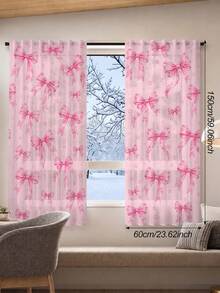 2pcs Pink Bow Print Curtains, Rod Pocket Polyester Bedroom Curtains, Sweet Romantic Home Decor, Living Room Bay Window Curtains, Room Soft Furnishing Textile - Multicolor - View 16