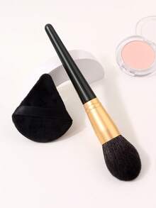 2Pcs Makeup Tool,Blush Brush,Makeup Puff,For Blush,Setting Powder,Contour, Daily Makeup, Ideal For Makeup Beginners & Women - Black - View 2