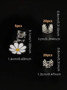 45个合金雏菊发夹，Y2K朋克嘻哈装饰发夹，礼品派对日常发饰 - 銀色 - 查看 7