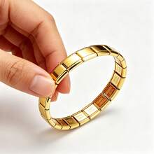 1pc Stainless Steel Elastic Fashion Bracelet, Adjustable Bracelet, Suitable For Daily Wear - Gold - View 3