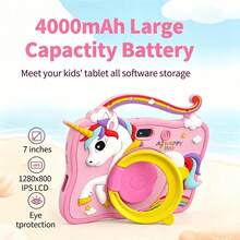 4GB RAM + 64GB ROM / 7-Inch Tablet / Quad-Core 1.3GHz / Android 13 MTK8321 / 1280x800 HD IPS Display / 2MP+5MP Camera / 4000mAh Battery / WiFi, Parental Control, Education, Games / ABS Plastic + Silicone, Educational Tablet - Pink - View 3