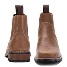 Vintage Western Style Men's Cowboy Chelsea Boots, Square Toe Elastic Slip-On Short Ankle Boots With Chunky Heel - Brown - View 4