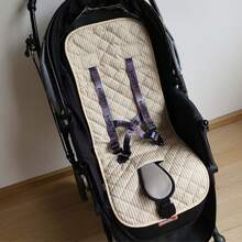 1件裝 絎縫印花薄款四季通用 透氣舒適親膚柔軟嬰兒推車座墊 - 黃白條紋 - 查看 4