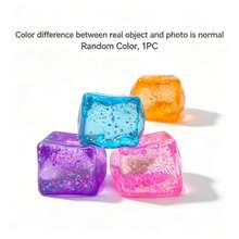 1 Peça Brinquedo Anti-Estresse Macio e Fofinho de Cubo de Gelo com Glitter, Bola de Estresse Quadrada de Rebote Lento Preenchida com Material Grosso & Lantejoulas Brilhantes, Brinquedo Fidget para Alívio da Ansiedade para Crianças & Adultos, Decoração de Mesa de Escritório, Presente de Feriado - Multicolorido - Visão 8