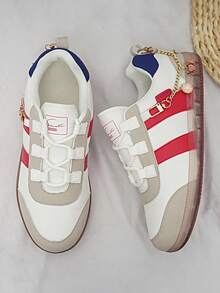 Women's Casual Sneakers, Lightweight And Comfortable, Non-Slip Cushioned Sole, All-Season, Suitable For Walking, Shopping, Traveling And More - White and Red - View 3