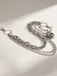 1pc Multi-Layer Men's Unisex Pant Chain, Fashion Hip-Hop Style, Waist Accessory, With Moon, Sun, Cross, Skull Pendants, Street Party Outfit, Gift Jewelry - A - View 4