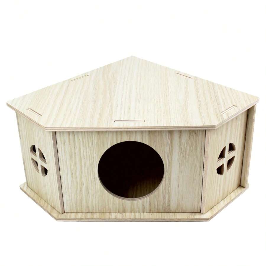 Wooden Hamster Triangle Hideout Small Animal House With Holes And Windows, Suitable For Hamsters, Gerbils Or Mice And Other Small Pets - one-size - View 1