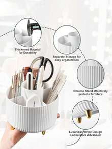 1pc 360° Rotating Makeup Brush Holder, Large Capacity Plastic Cosmetic Storage Organizer, Multi-Compartment Desktop Storage Bin, Bedroom Bathroom Vanity Decor, Holiday Gift - Multicolor - View 5