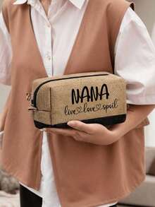 拼色三件式亞麻托特包，印有「Nana」字母，大容量時尚托特包，教堂活動禮物，側邊水瓶網袋，方便放置聖經、筆記本電腦、水瓶、雨傘等，適合生日、教師節、復活節 - 彩色 - 查看 8