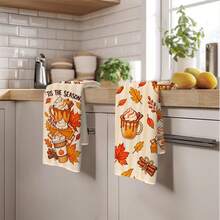 2PCS Kitchen Towel, Autumn Maple Leaf Series Pattern Print, Watercolor Style 40*60cm Rectangular Microfiber Kitchen Towel, Dish Cloth, Tablecloth, Hand Towel, Kitchen Decor, Home Decor, Neighbor Housewarming Gift, Kitchen Napkin And Dish Cloth, Home Decor, Gift - Coral Orange - View 10