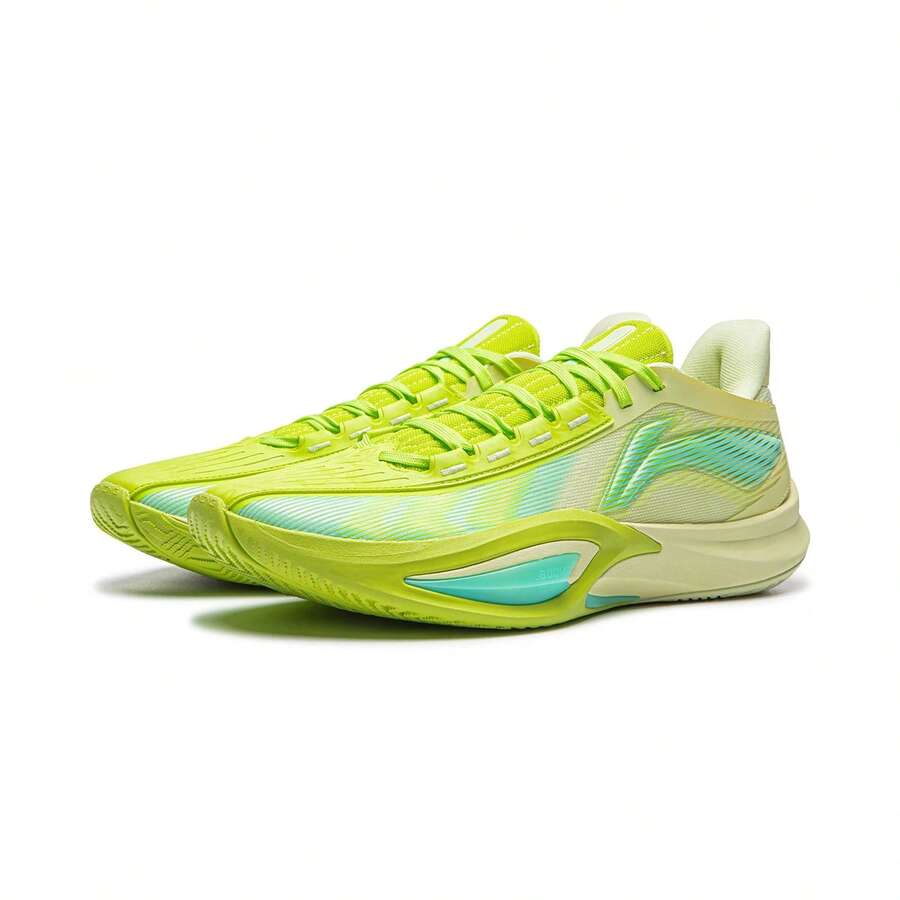 Li-Ning SHINING 3 V2 Men's Basketball Shoes, Dual BOOM Cushioning, TUFF RB Durable Outsole, Lightweight Low-Top Athletic Shoes, ABAW007 - Sky Yellow/Digital Green - View 1