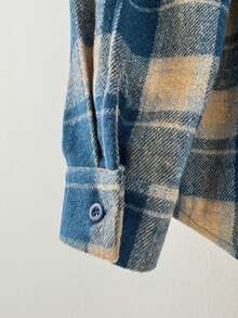 Women's Autumn/Winter Brushed Plaid Front Button Pocket Shirt, Casual Home Wear - Blue - View 5