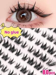 80PCS Glue Free Cartoon False Eyelashes, Natural And Lightweight, Single Cluster Segmented Eyelashes, Suitable For Beginners, Suitable For All Places, Eyelashes, False Eyelashes, Glue Free Eyelashes - C - View 9