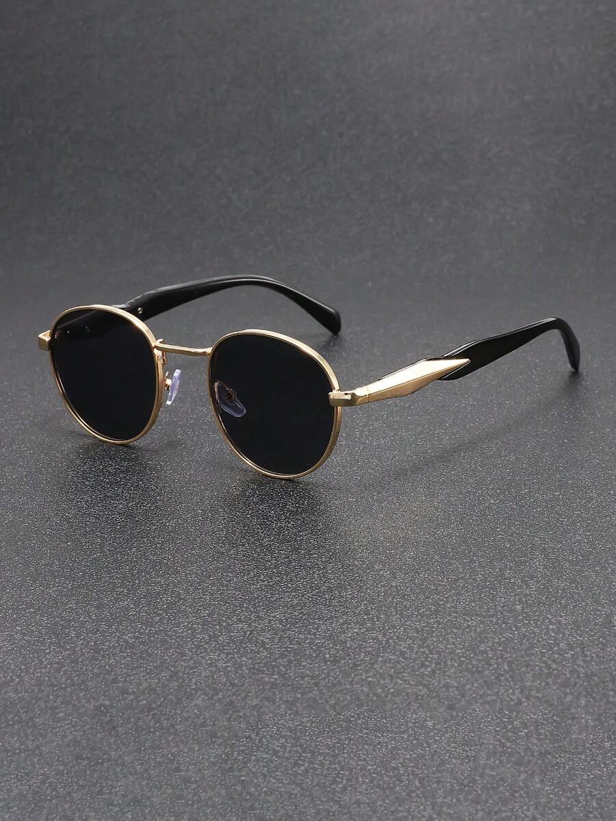 1 Pair Men's Fashion Vintage Style Oval Frame Glasses, Perfect Blend Of Modern And Retro, Suitable For Vacation, Party, Daily Life, Commute, Fits All Face Shapes - Multicolor - View 1