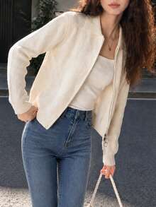 Women's Autumn/Winter Casual Daily High-End Minimalist Style Lapel Cardigan Jacket - Off-white - View 4