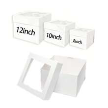 10pcs/1pc Cake Box With Cake Base (10 Boxes And 10 Bases), 12x12x8 Inch/10x10x8 Inch White Baking Box, Suitable For Cakes, Cookies, Pastries, Pies, Weddings, Birthdays, Halloween, Etc. - A-White - View 1