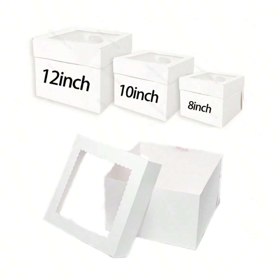 10pcs/1pc Cake Box With Cake Base (10 Boxes And 10 Bases), 12x12x8 Inch/10x10x8 Inch White Baking Box, Suitable For Cakes, Cookies, Pastries, Pies, Weddings, Birthdays, Halloween, Etc. - A-White - View 1