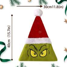 The Grinch The Green Plush Christmas Hat With Embroidery And Color Block Design, Adult Holiday Party Hat - Multiple Styles - View 2