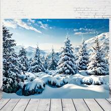 Winter Wonderland Christmas Photography Backdrop, Merry Christmas Banner Polyester Backdrop, Winter Snow Mountain Pattern - Pine Trees And Snowscape, Durable Polyester Fiber, Suitable For Holiday Parties, Photo Shoots And Decoration, Backdrop, Birthday Party, Best Choice For Christmas - 1 - View 6