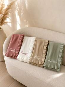 1pc Personalized Name Embroidered Knitted Throw Blanket, Customized Letter Knitted Blanket, 6 Colors Available, Bedroom And Sofa Home Decor, Exquisite Holiday Gift For Family - Multicolor - View 7