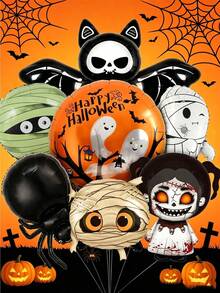7pcs Halloween Theme Foil Balloons, Includes Ghost, Mummy, Bat And Spider Patterns, Suitable For Halloween Party, Haunted House Decoration, Store Display, Bar Event, Home Decor And Ghost Festival Theme Party Decoration - A - View 3