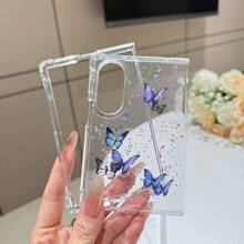 可愛紫色與黑色蝴蝶圖案亮片透明手機殼，適用於 Galaxy Z Fold8 Wide Fold8 背蓋 - 紫黑 - 查看 4