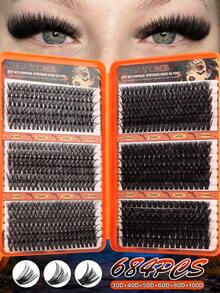 648/684/720pcs Natural False Eyelashes, Made Of Faux Mink Fur Material, With Lightweight, Soft And Comfortable Eyelash Clusters. Equipped With Eyelash Tools, It Can Create A Natural And Beautiful Effect. Suitable For Halloween And Christmas. - Multicolor - View 15