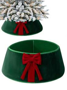 Artificial Christmas Tree Collar, Green Christmas Tree Skirt With Large Red Bow, Suitable For Christmas Party, Tree Decoration And Holiday Home Decor, Perfect Christmas Accessory - one-size - View 7