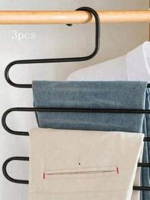 1/3pcs S-Shaped Stainless Steel Hangers - Non-Slip Space-Saving, Can Store Pants, Jeans And Scarves, Closet Storage Solution, Home Organization Essential - Multicolor - View 9