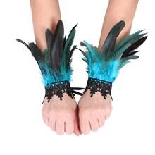 2 Stück schwarze Spitzenbesatz Feder Handgelenksmanschetten, Halloween Cosplay Kostüm Armbänder, Maskenball Party Karneval Damen Kleid Accessoires - Verschiedenfarbig - Übersicht 2