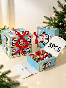 5 Buah/Kotak Kado Natal Penguin Lucu 4,53"*4,53"*2,36" Kotak Kado Kertas Lipat untuk Pesta Natal, Permen, Kue, dan Kemasan Suvenir Liburan - View 12