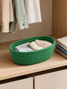 1pc/3pcs Large Capacity Oval Hand-Woven Storage Basket, Bohemian Style Woven Rope Storage Bucket, Suitable For Kitchen, Bathroom, Bedroom, Living Room, Dorm, Desk, Vanity, Multi-Functional Decorative Home Storage Basket, Can Store Snacks, Toiletries, Cosmetics, Toys And Miscellaneous Items - Green - View 4