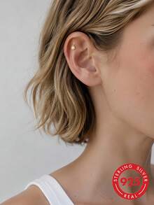 1pc 925 Sterling Silver Flower Stud Earring, Spiral Earring Stack, Flat Back Cartilage Ear Stud, Suitable For Women's Daily Wear, Wedding, Party, Engagement, Exquisite Jewelry - Yellow Gold - View 13