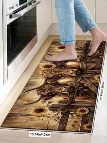 1/2pcs Autumn Floor Mat, Vintage Bull & Sunflower Pattern Diatomaceous Earth Mat, Super Absorbent, Non-Slip, Perfect For Bathroom, Kitchen And Dining Room, Quick Drying, Ideal Home Decor And Bathroom Mat Gift, Autumn Gift! - Multicolor - View 15