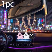 1pc Cute Halloween Ghost Alloy Painted Pendant Car Interior Rearview Mirror High-End Car Decoration Accessory - A - View 1
