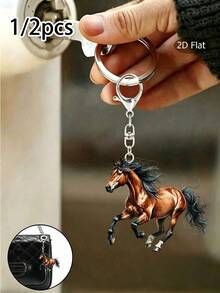 Horse Acrylic Keychain, Flat Car Interior Rearview Mirror Hanging Ornament - Backpack Hanging Decor - Perfect Gift For Horse Lovers, Bag Accessory, 2D Design - Daily Use - Birthday Gift, Acrylic Car Pendant, Multi-Functional Car Key Accessory, Earphone Pendant, Phone Case Pendant, Suitable For Car Keys, Backpacks And Handbags, Perfect Gift For Friends, Teachers, Family, Horse Lovers, Back To School Gift, Teacher's Day Gift - Multicolor - View 1