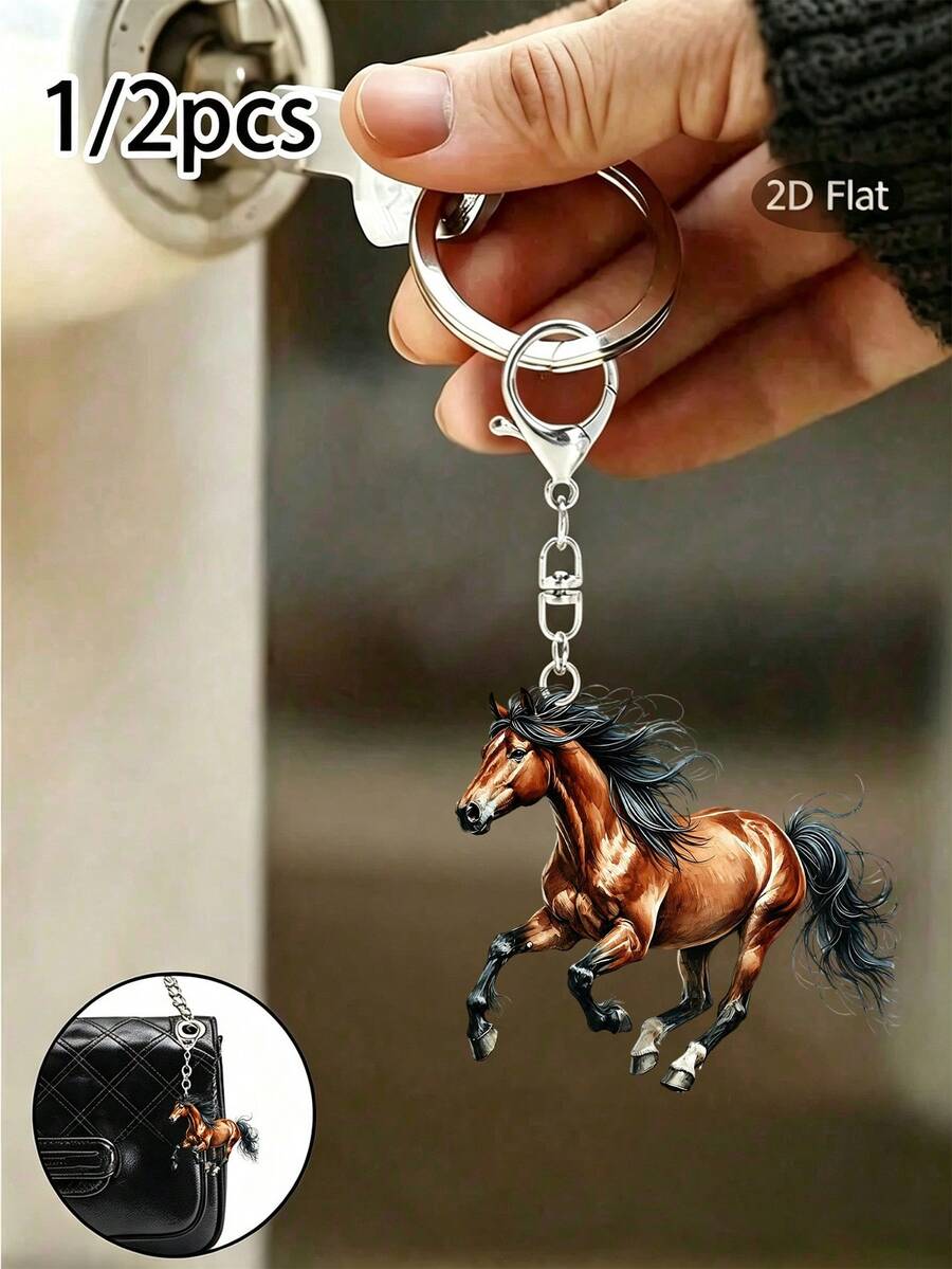 Horse Acrylic Keychain, Flat Car Interior Rearview Mirror Hanging Ornament - Backpack Hanging Decor - Perfect Gift For Horse Lovers, Bag Accessory, 2D Design - Daily Use - Birthday Gift, Acrylic Car Pendant, Multi-Functional Car Key Accessory, Earphone Pendant, Phone Case Pendant, Suitable For Car Keys, Backpacks And Handbags, Perfect Gift For Friends, Teachers, Family, Horse Lovers, Back To School Gift, Teacher's Day Gift - Multicolor - View 1