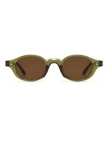 1 Pair Men's Olive Green Oval Small Frame Vintage Street Style Vacation Fashion Glasses - Olive Green - View 3