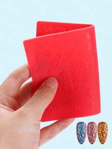 1pc Red Silicone Nail Art Mold, 3D Embossed Pattern Nail Art Pad, DIY Nail Carving Styling Tool, Suitable For Daily Nail Art And DIY Creation - Red - View 3