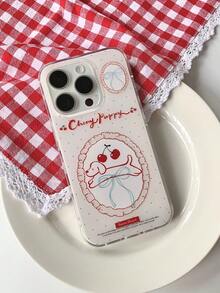 Ins Cute Pure White Girl Red Cherry Bow Puppy Phone Case Compatible With Apple 16 Pro Max, 13/14 Full Coverage, 15 Pro New Model, 12 Soft, 16 Pro Shockproof Protective Cover, Fresh - White - View 7