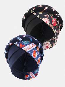 1pc/2pcs Women's Dual-Color Printed Braided Headscarf Hat Suitable For Daily Use - Multicolor - View 9