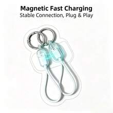 手錶用便攜式鑰匙圈充電線，Type-C 磁吸快充數據線附掛繩，連接穩定，即插即用 - 白色 - 查看 2