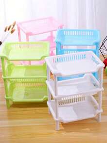 Rectangular 3-Tier Storage Rack (1pc Set) - Easy To Assemble Plastic Storage Unit, Suitable For Office, Bathroom, Kitchen, RV And Studio; A Product Combining Space-Saving Functionality With Modern Minimalist Style. - Pink - View 11