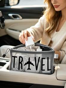Lightweight Mesh Zipper Pouch With "Travel", Travel Print Makeup Bag,Multifunctional Storage Pouch, Portable Toiletry Storage Organizer For Cosmetics, Stationery & Travel Essentials,For Travel Vacation Daily Use - Multicolor - View 8